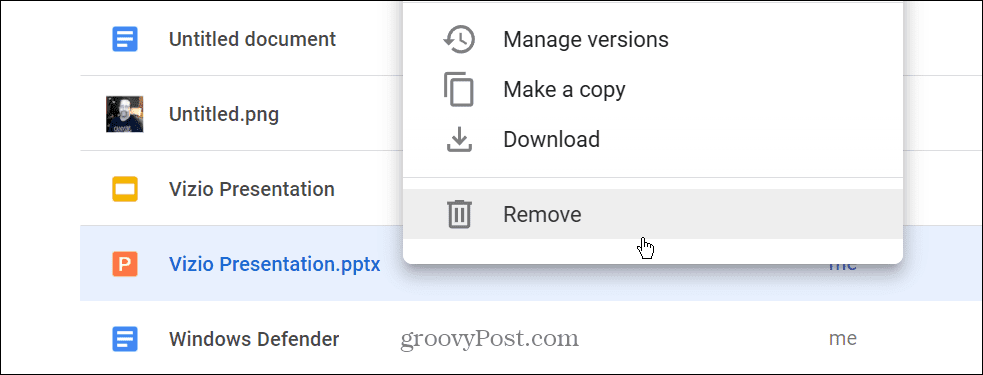 Odstráňte súbor PPTX z Disku Google