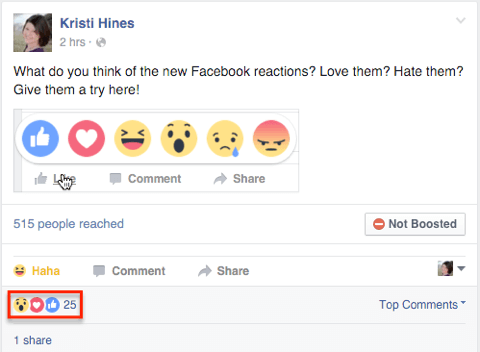 facebook reakcie na príspevok