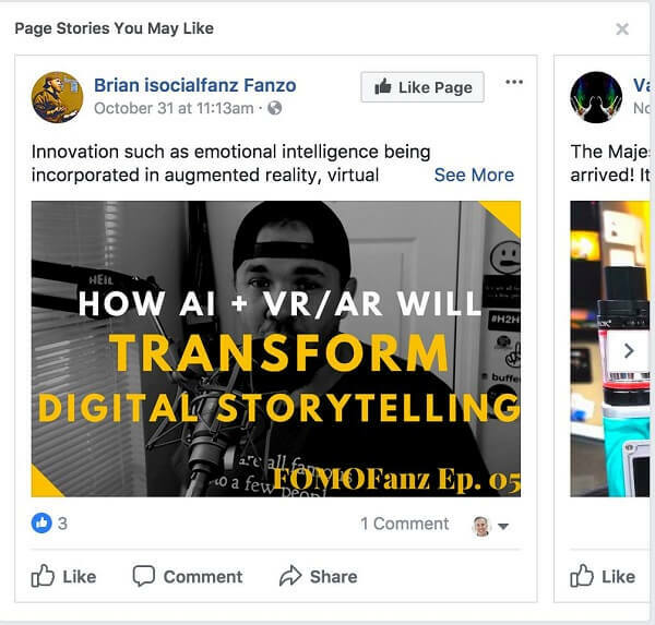 Facebook medzi príspevkami vo vašom spravodajskom kanáli odporúča „Príbehy stránok, ktoré by sa vám mohli páčiť“.