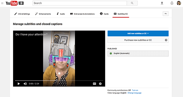 Dostupné súbory s titulkami pre vaše video na YouTube sa nachádzajú v sekcii Publikované.