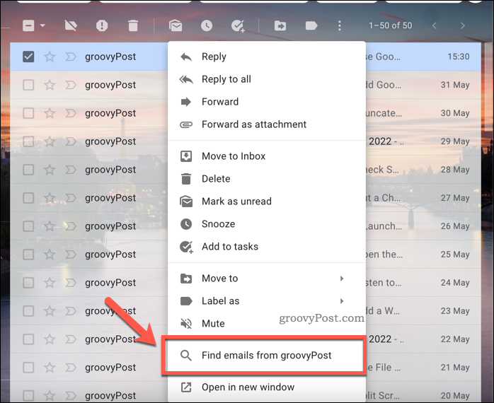 Gmail Nájsť e-maily z možností