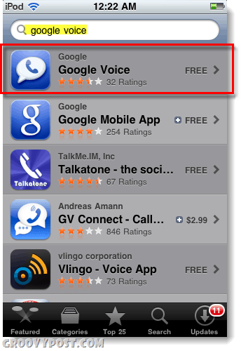 Google Voice v obchode s aplikáciami pre ipod alebo ipad