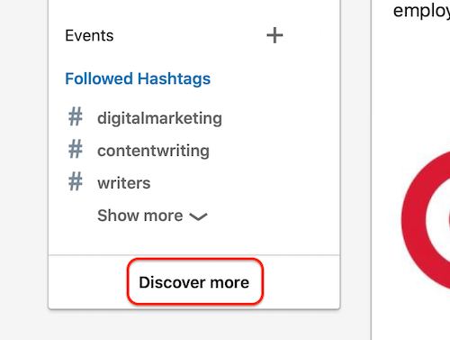 Sekcia hashtagov LinkedIn na domovskej stránke