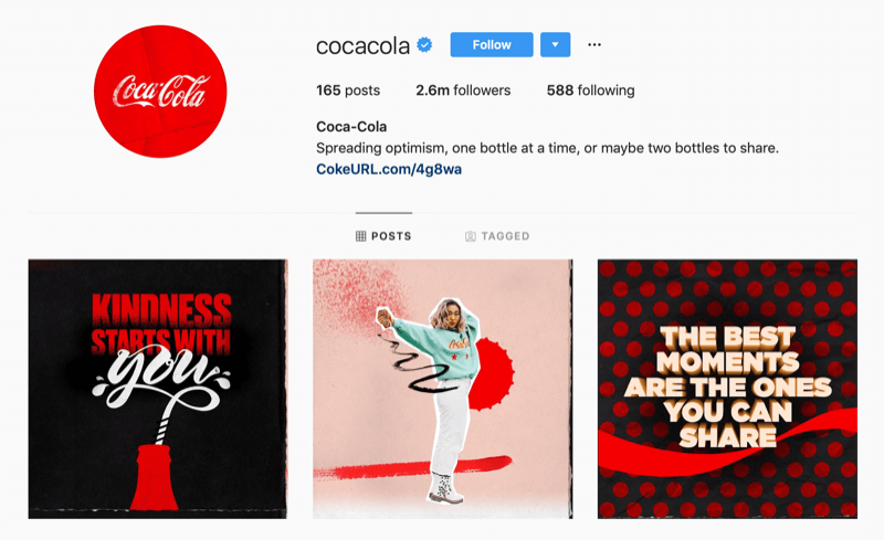 Instagramový profil pre Coca-Cola