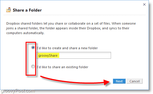 Snímka Dropbox - vytvorte nový priečinok zdieľania Dropbox