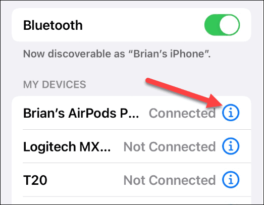 AirPods pripojené Bluetooth