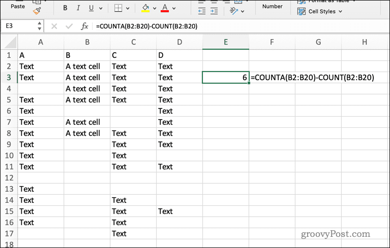 Použitie vzorca COUNTA v Exceli