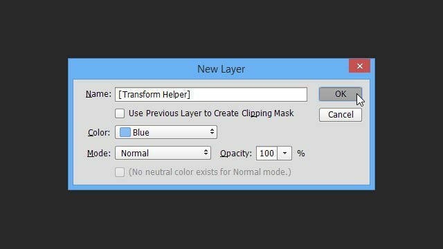 Cheat Photoshop Text Layer Transformations Trick nová vrstva dialógové okno názov farebný režim transformácia pomocnej vrstvy vytvoriť cheat