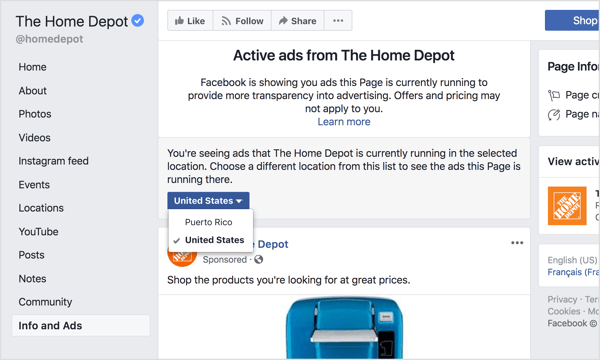 Vyberte región z rozbaľovacej ponuky a zobrazte všetky reklamy, ktoré sú momentálne na Facebooku spustené, a to buď globálne, alebo v konkrétnej krajine.