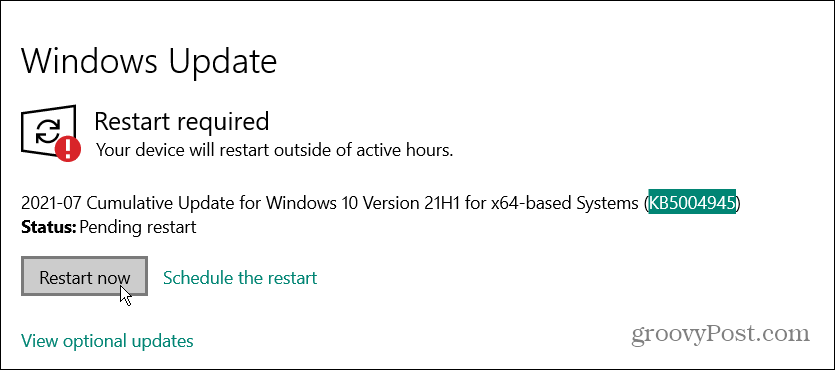 reštartujte núdzovú aktualizáciu systému Windows 10