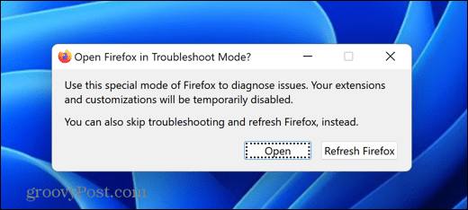 Firefox otvorený režim riešenia problémov