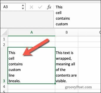 Zalamovanie textu v programe Excel pomocou zalomení riadkov.