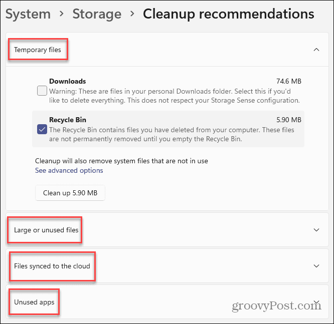 Odporúčania pre čistenie Windows 11