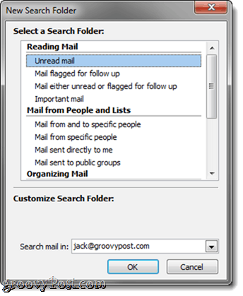 Vyhľadávacie priečinky programu Outlook 2010