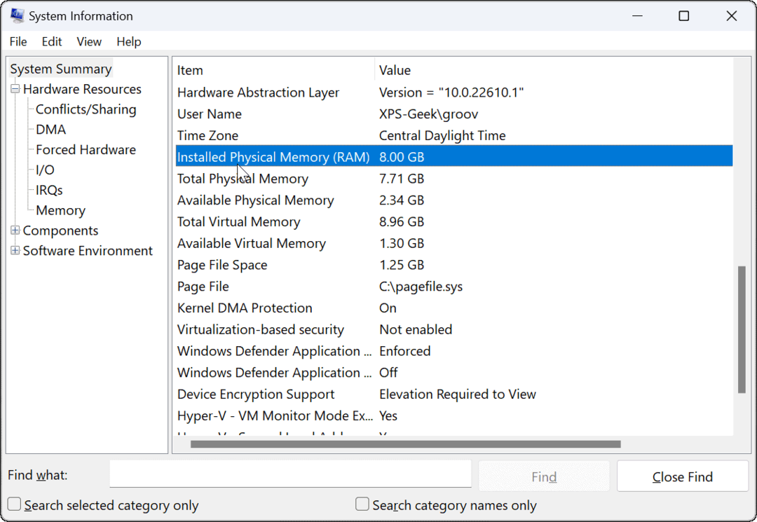 skontrolujte informácie o pamäti RAM v systéme Windows 11