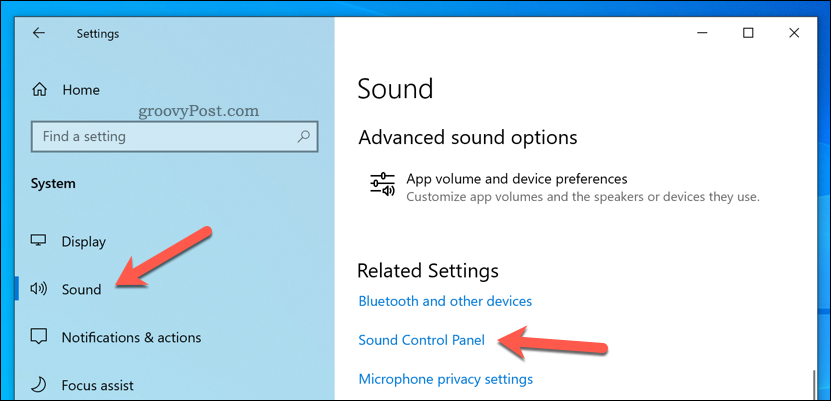 Otvorte ovládací panel zvuku v systéme Windows 10