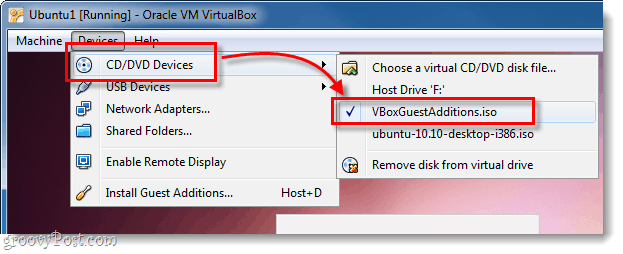 Zariadenie Ubuntu DVD DVD vyberte vboxguestadditions.iso