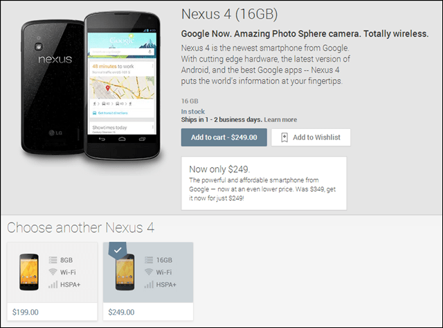 Google Zľavy Nexus 4 Android Smartphone na 199 dolárov