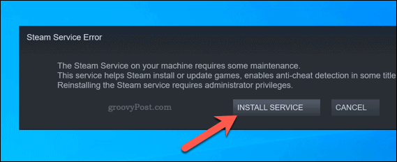 Chyba služby Steam pri možnosti preinštalovania služby