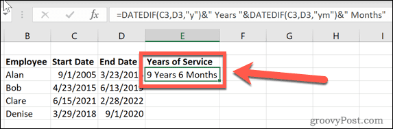 Excel datované v rokoch a mesiacoch služby
