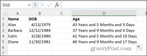 excel veky v rokoch mesiacov a dní