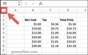 vyberte všetky bunky excel