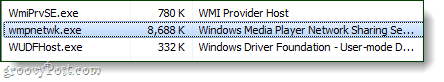 Windows Media Player sieťové zdieľané služby v správcovi úloh