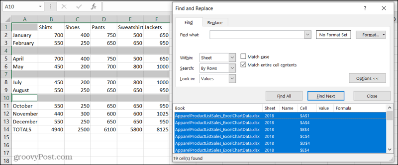 Nájdite prázdne riadky v programe Excel