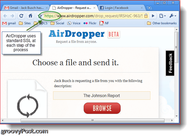 Snímka obrazovky Dropbox Airdropper - vyberte súbor