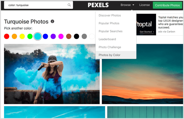 Pexels triedi fotografie podľa farieb