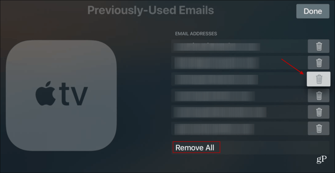 Odstrániť predtým použité e-maily Apple TV