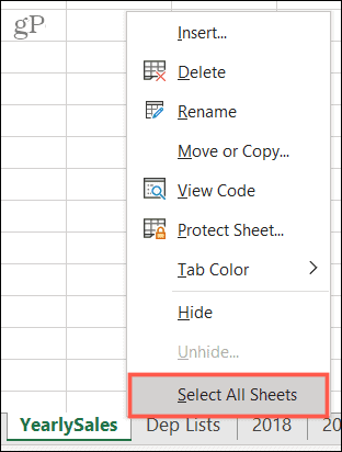 Vyberte všetky tabuľky v programe Excel