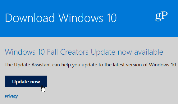 3 Stránka s aktualizáciou asistenta Windows 10