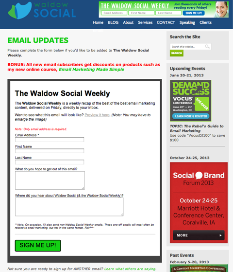 Waldow sociálne e-mailové aktualizácie