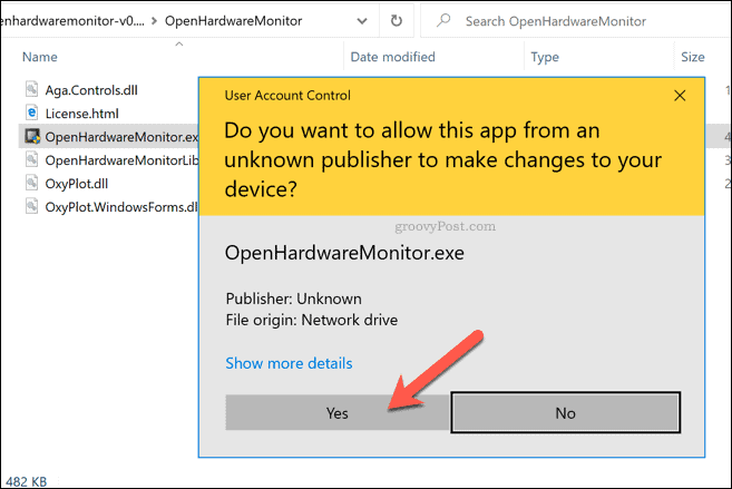 Varovanie UAC systému Windows 10 pre Open Hardware Monitor