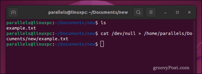Vyprázdnite súbor v systéme Linux pomocou príkazu cat