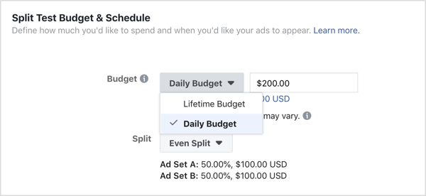 Vyberte denný rozpočet pre rozpočet reklamy