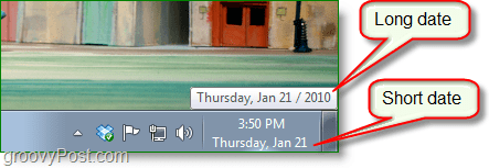 Snímka obrazovky systému Windows 7 - dlhý dátum vs. krátky dátum