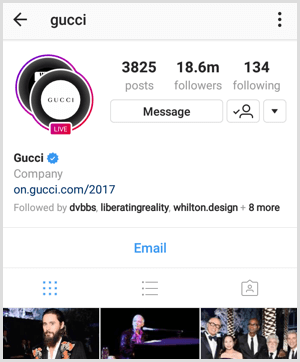 Indikátor živého vysielania Instagramu v profile