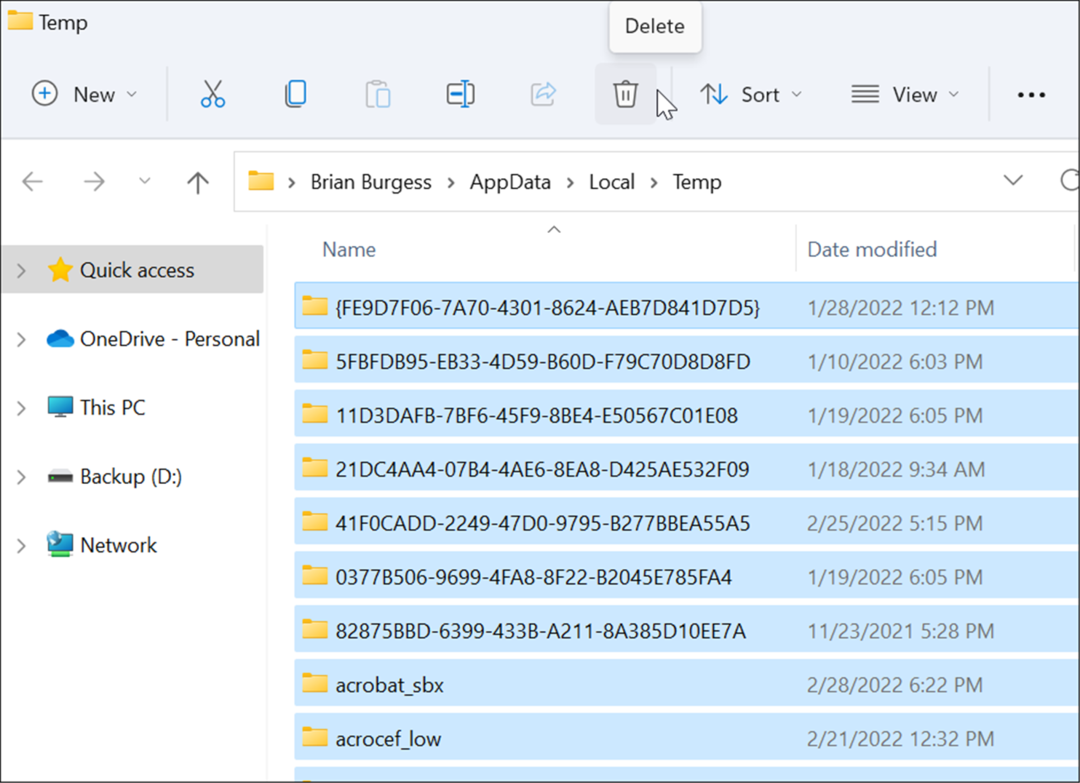 odstrániť dočasné súbory opravte 100-percentné využitie disku v systéme Windows 11