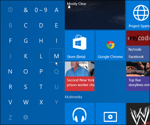 Hľadať aplikácie prvé písmeno Windows 10