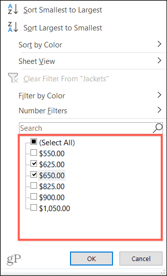 Filtrovať podľa hodnoty v programe Excel