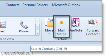 Snímka obrazovky programu Outlook 2010 - kliknite na možnosť Hromadná korešpondencia