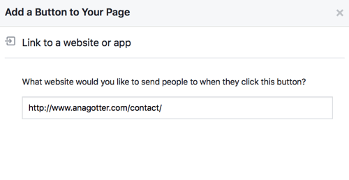 Dokončite nastavenie svojho tlačidla Facebook CTA pomocou odkazov alebo kontaktných informácií, aby bolo plne funkčné.