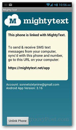 mightytext android obrazovky