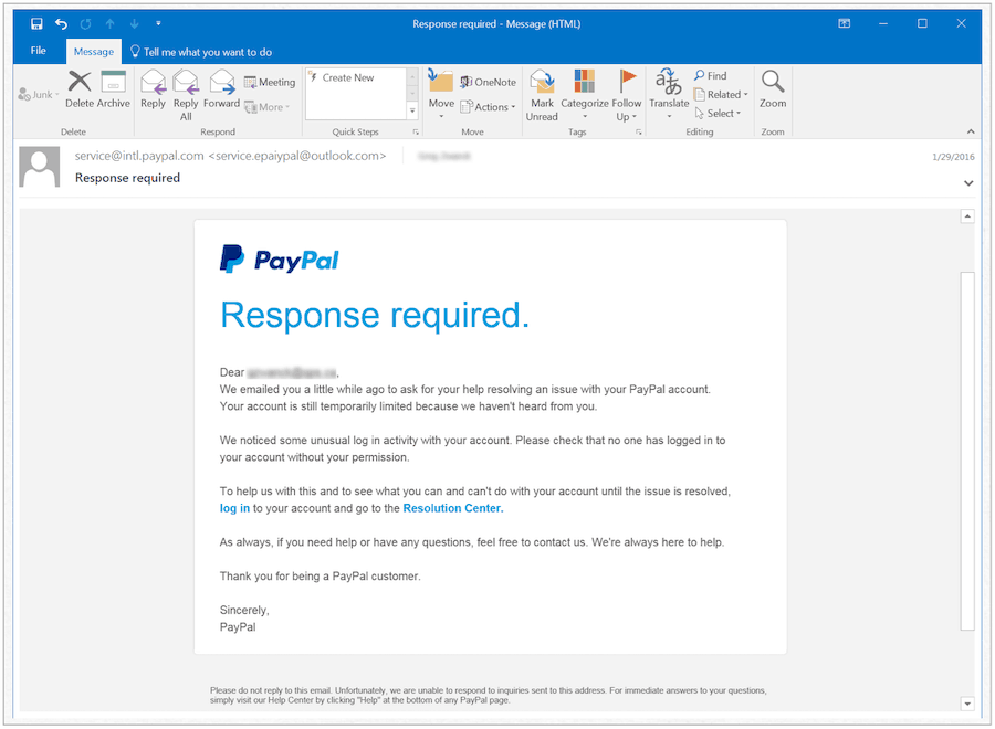 Falošné upozornenie na PayPal