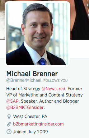 twitter profile bio od Michaela Brennera