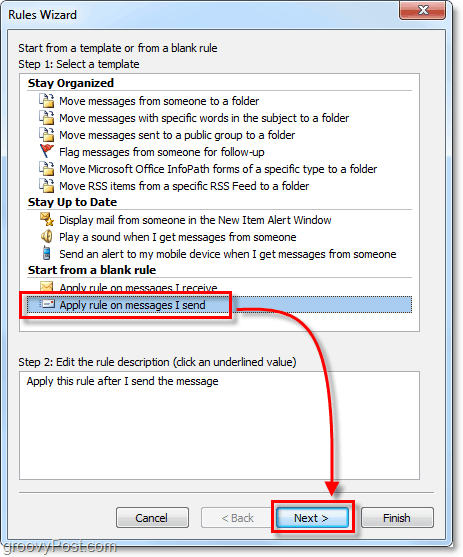 aplikovať pravidlo na správy, ktoré posielam v programe Outlook 2010