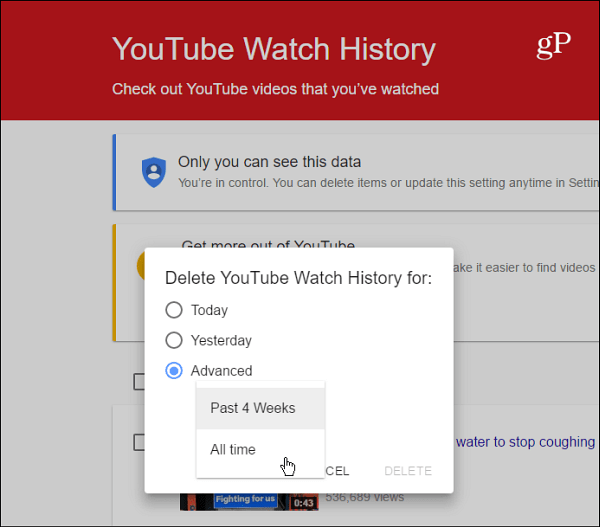 Odstráňte históriu pozerania YouTube