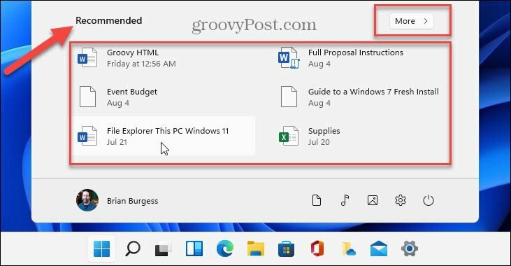 Zobraziť odporúčané položky Windows 11